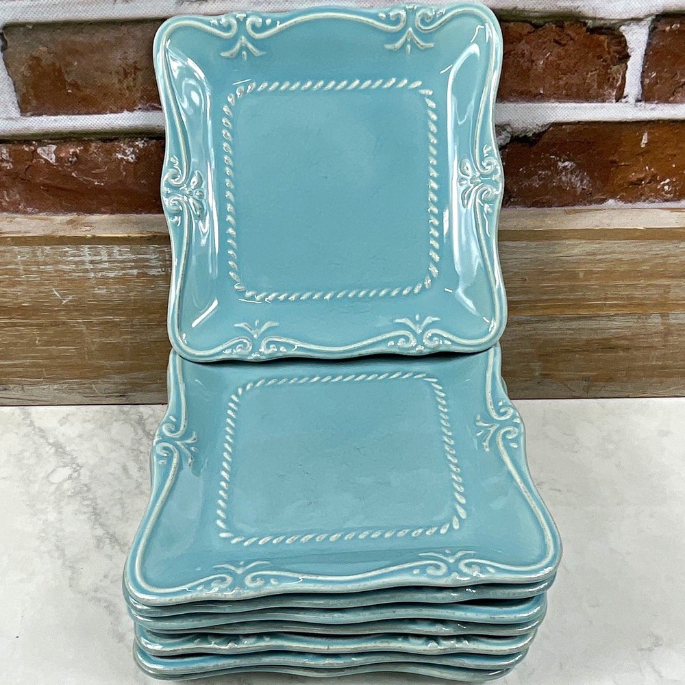 Southern Living Blue Solid Square Ceramic Plates Set of 8 Shiny Finish